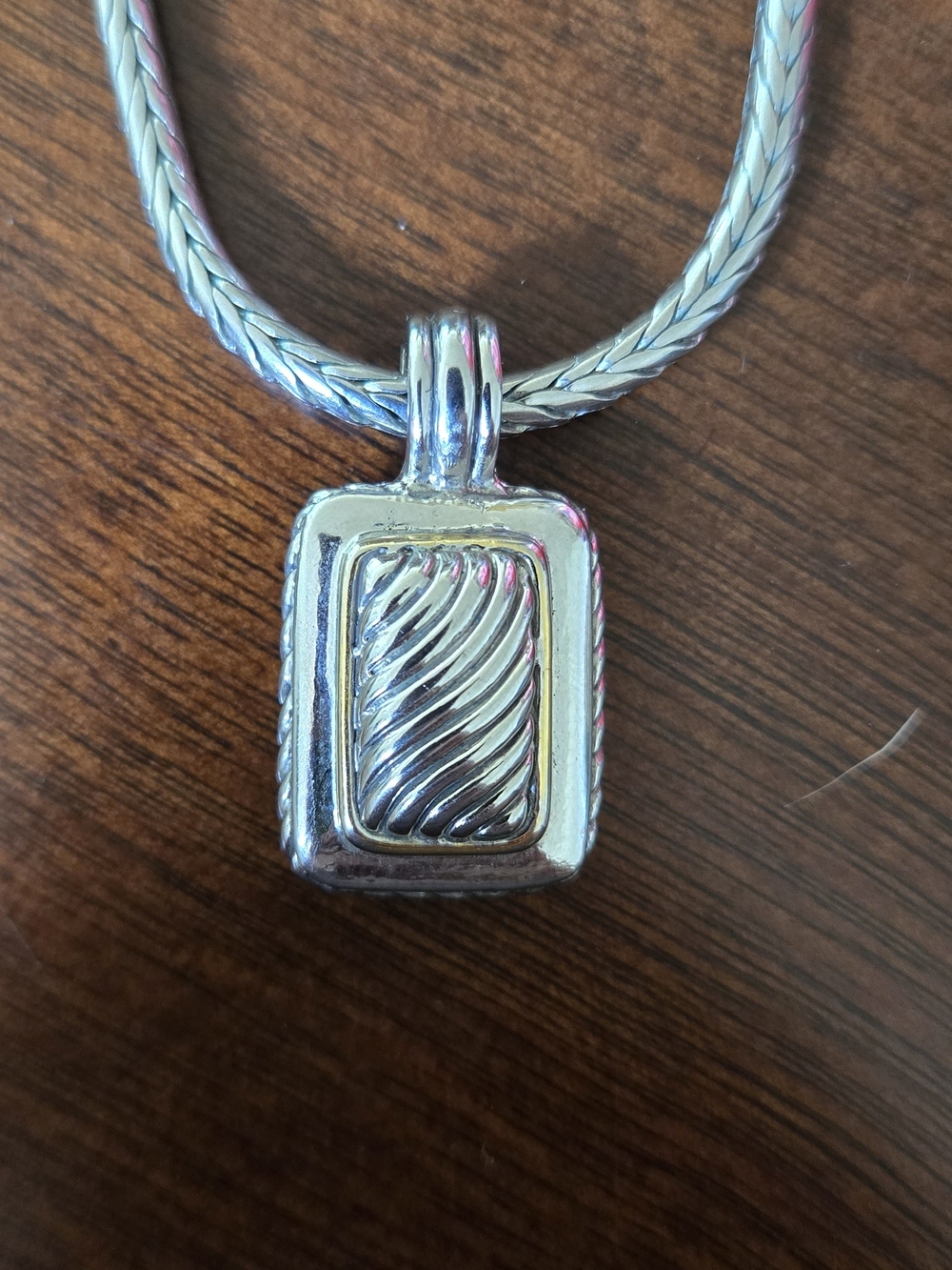 Sterling Silver Rectangular Wave Pendant Necklace